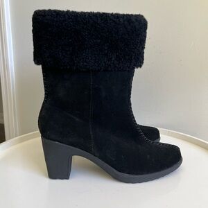 Brilliant Black Suede Genuine Fur Trim Waterproof Boots Size 8M